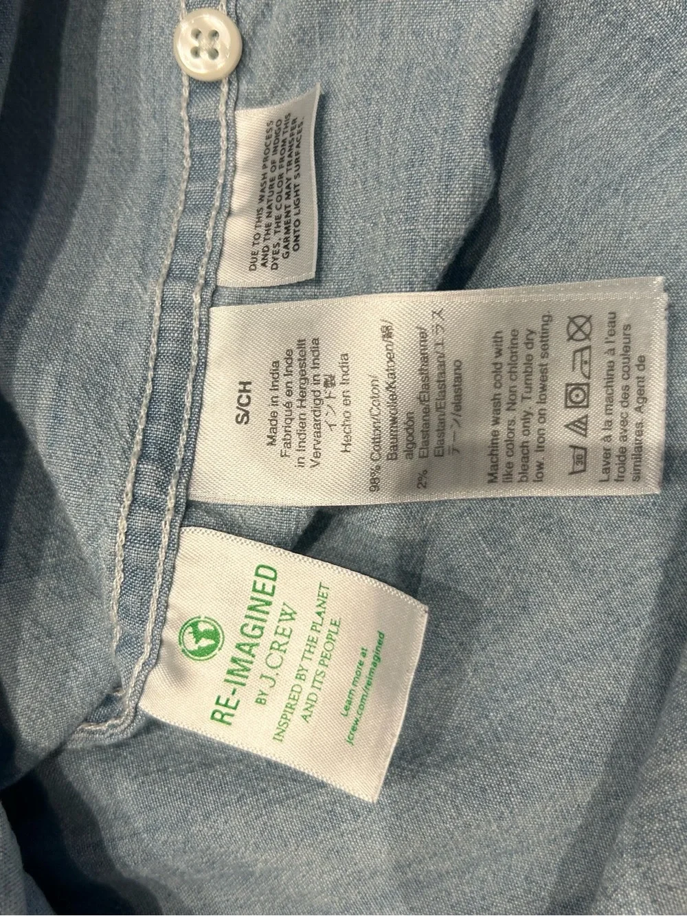 J.Crew Men's Slim Fit Organic Cotton Chambray Shirt Small